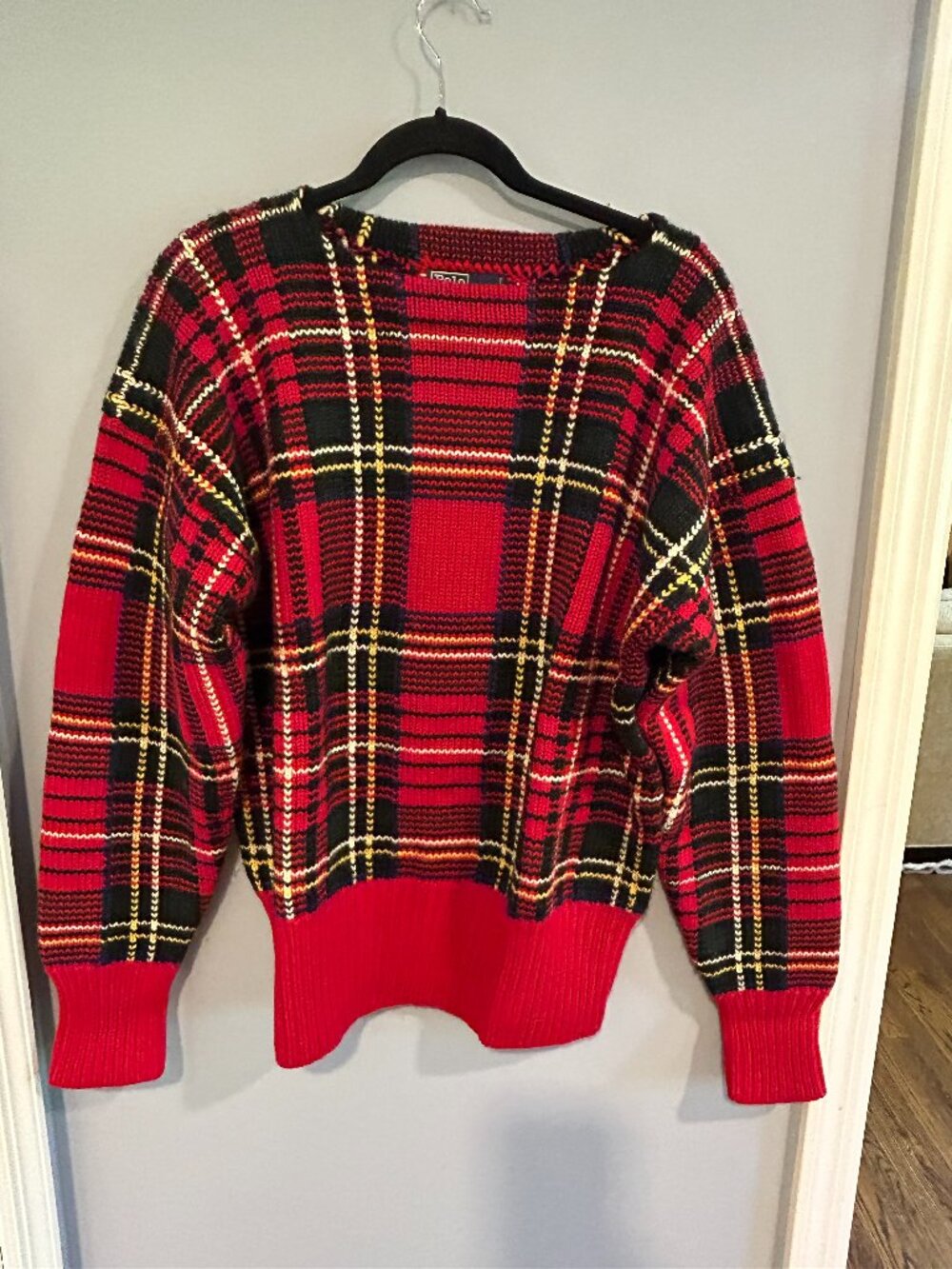 Polo Ralph Lauren Large Wool Tartan Plaid Sweater, Men Crew neck